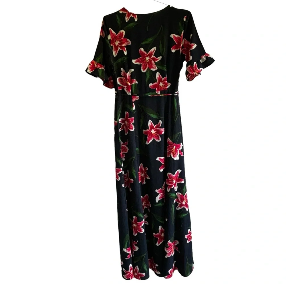 Lulu’s Stargazer Lily Navy Blue Floral Print Maxi Wrap Dress Size Med - Picture 7 of 8